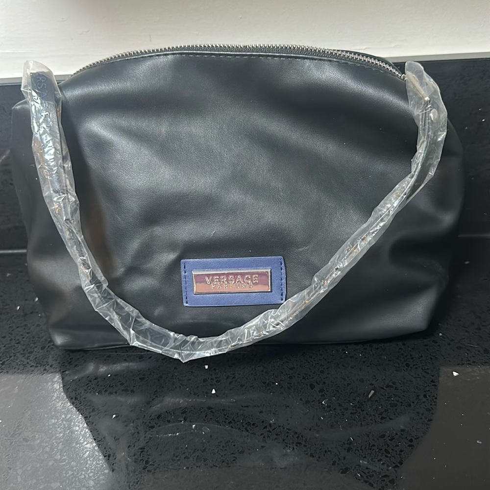NEW Versace Parfums Black & Navy PU Leather Pouch Make Up Bag Travel Bag